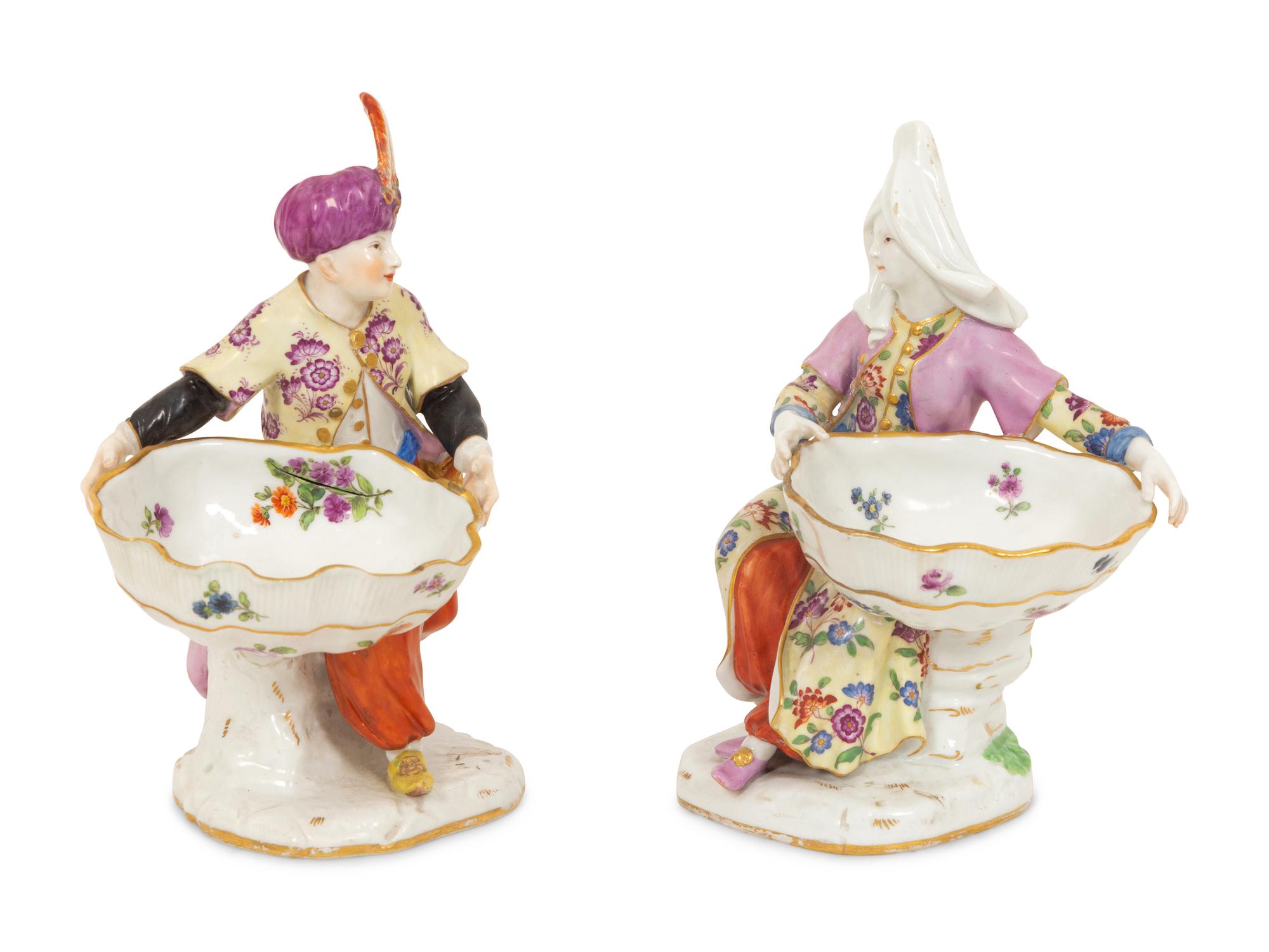 A Pair of Meissen Porcelain Figural Salts