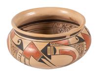 Polychrome Pottery Bowl, with Flared Rim