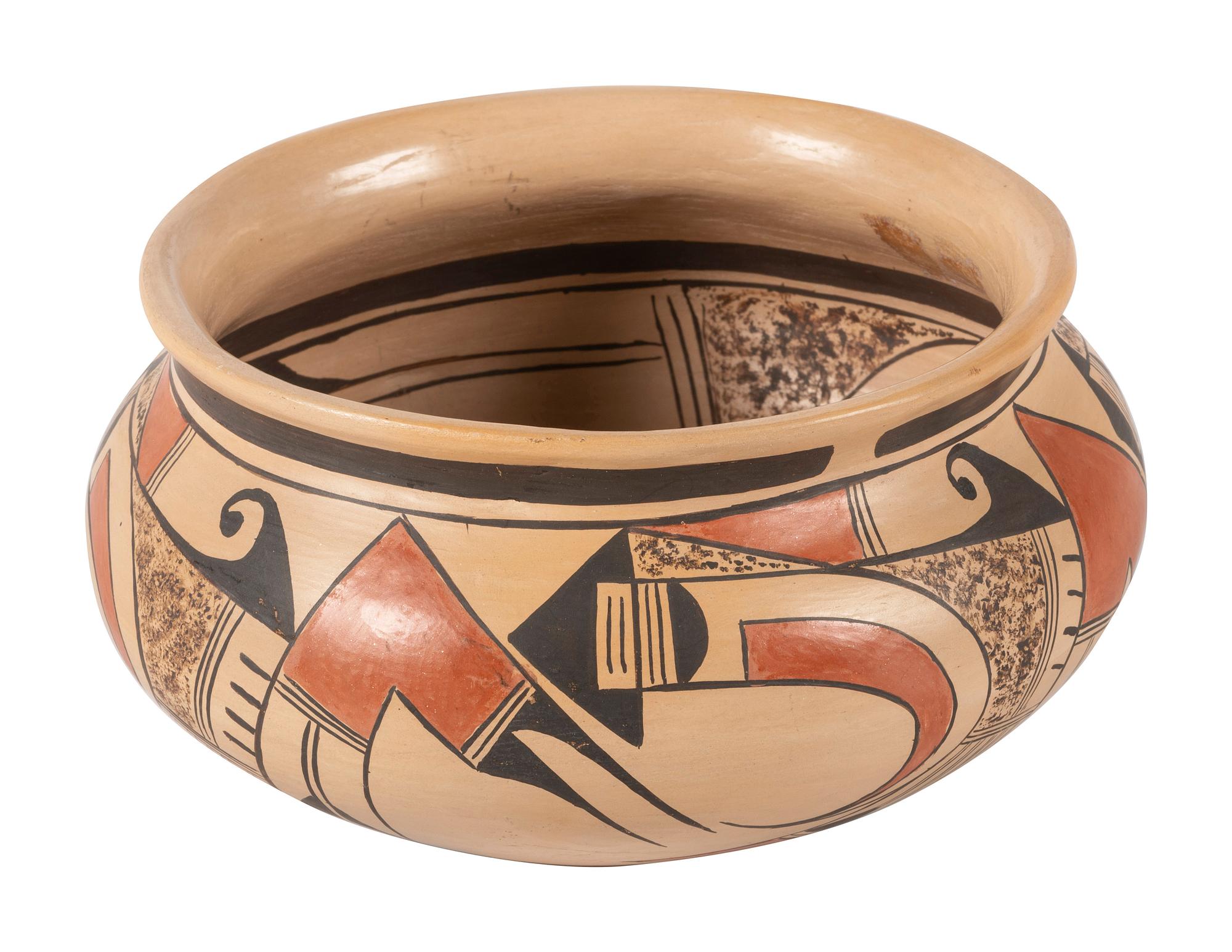 Polychrome Pottery Bowl, with Flared Rim