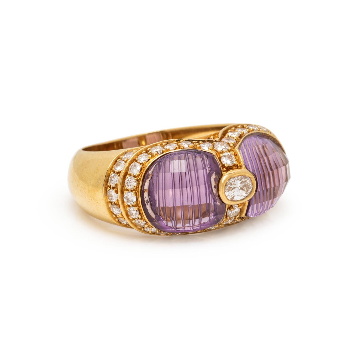 YELLOW GOLD, AMETHYST, AND DIAMOND RING