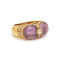 YELLOW GOLD, AMETHYST, AND DIAMOND RING