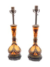 A Pair of French Signed Abel Combe Cameo Glass Vases with Gilt Metal Mounts. — 19TH CENTURY