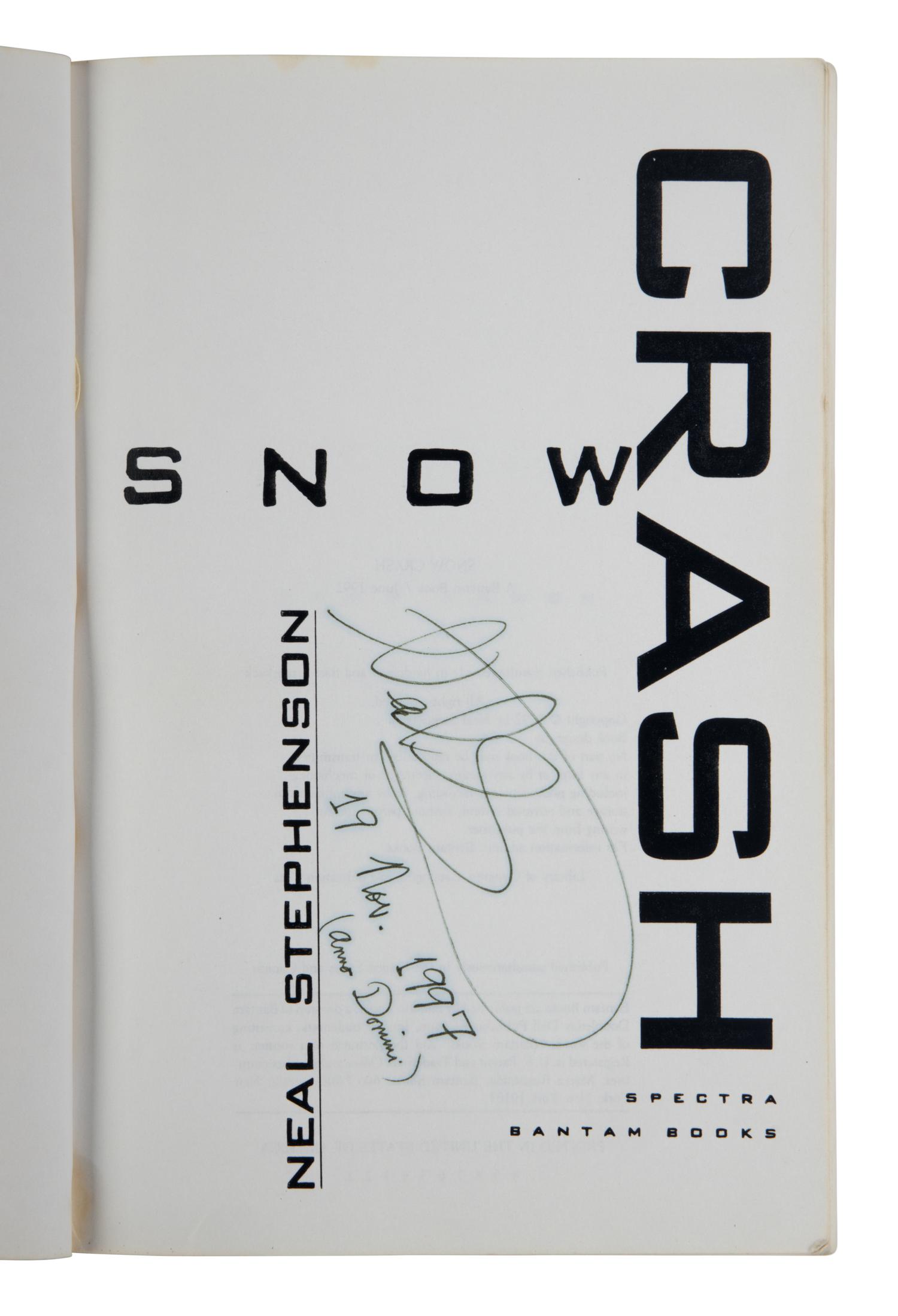 STEPHENSON, Neal (b.1959). Snow Crash . New York: Bantam Books, 1992.
