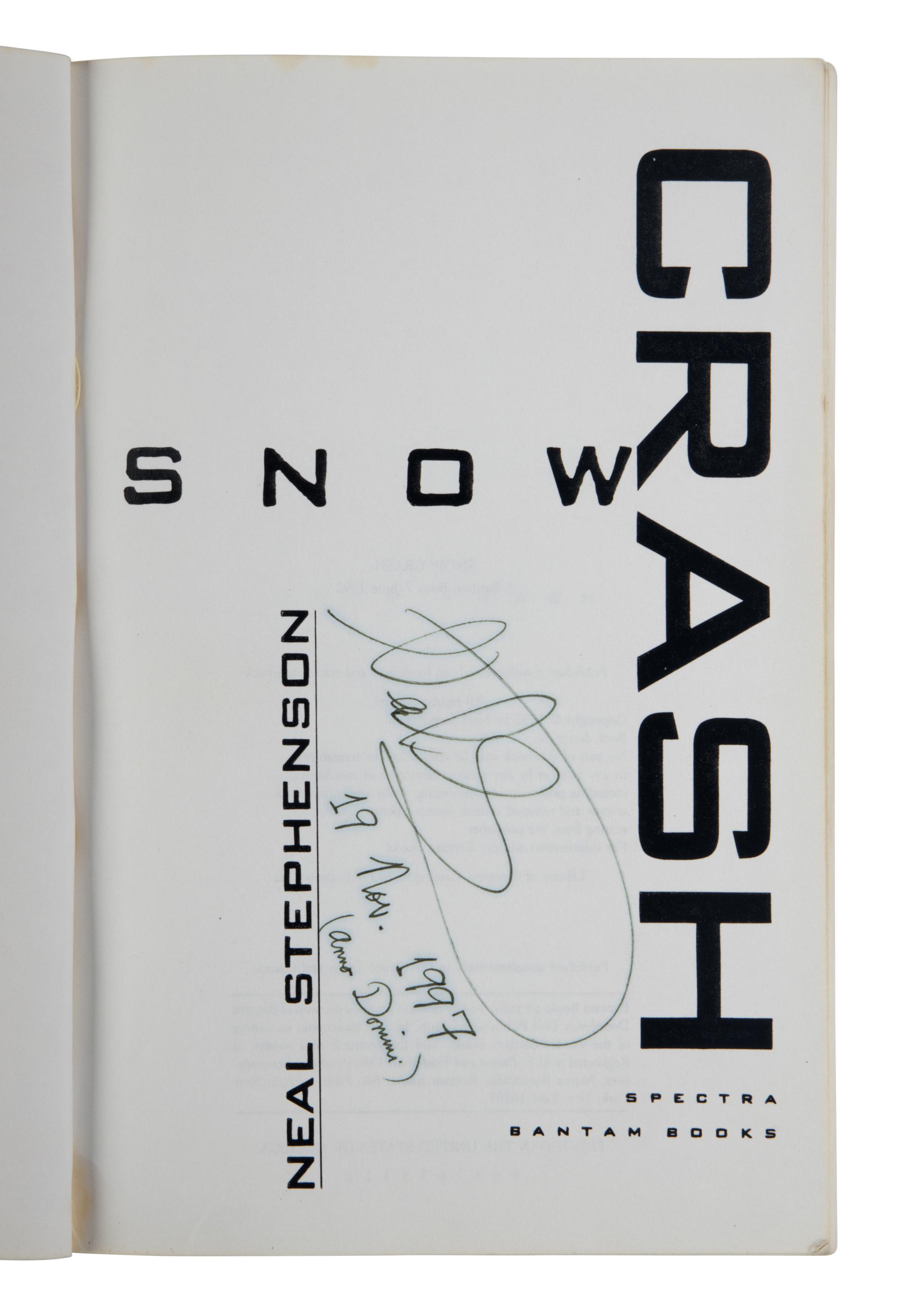STEPHENSON, Neal (b.1959). Snow Crash . New York: Bantam Books, 1992.