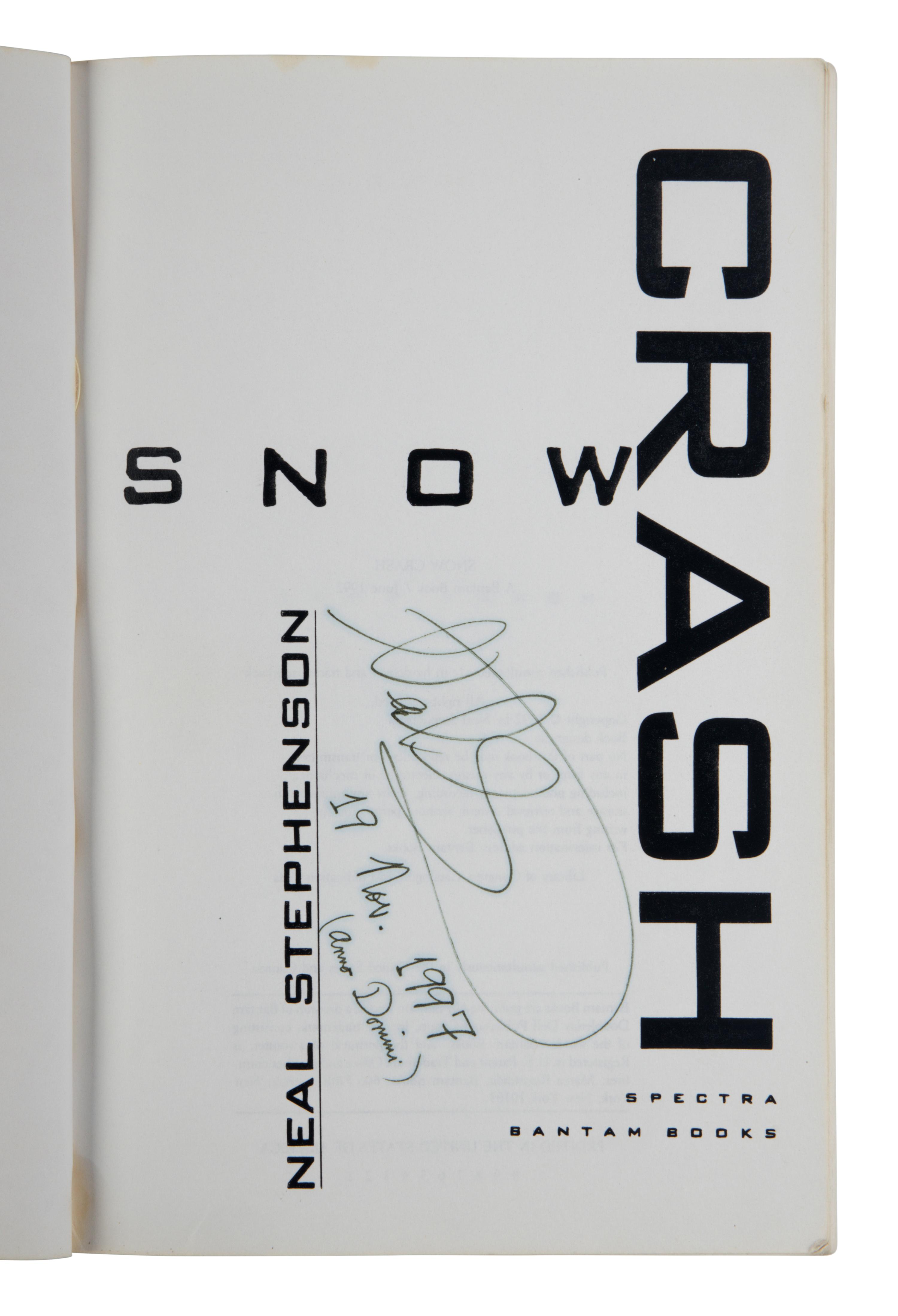 STEPHENSON, Neal (b.1959). Snow Crash . New York: Bantam Books, 1992.