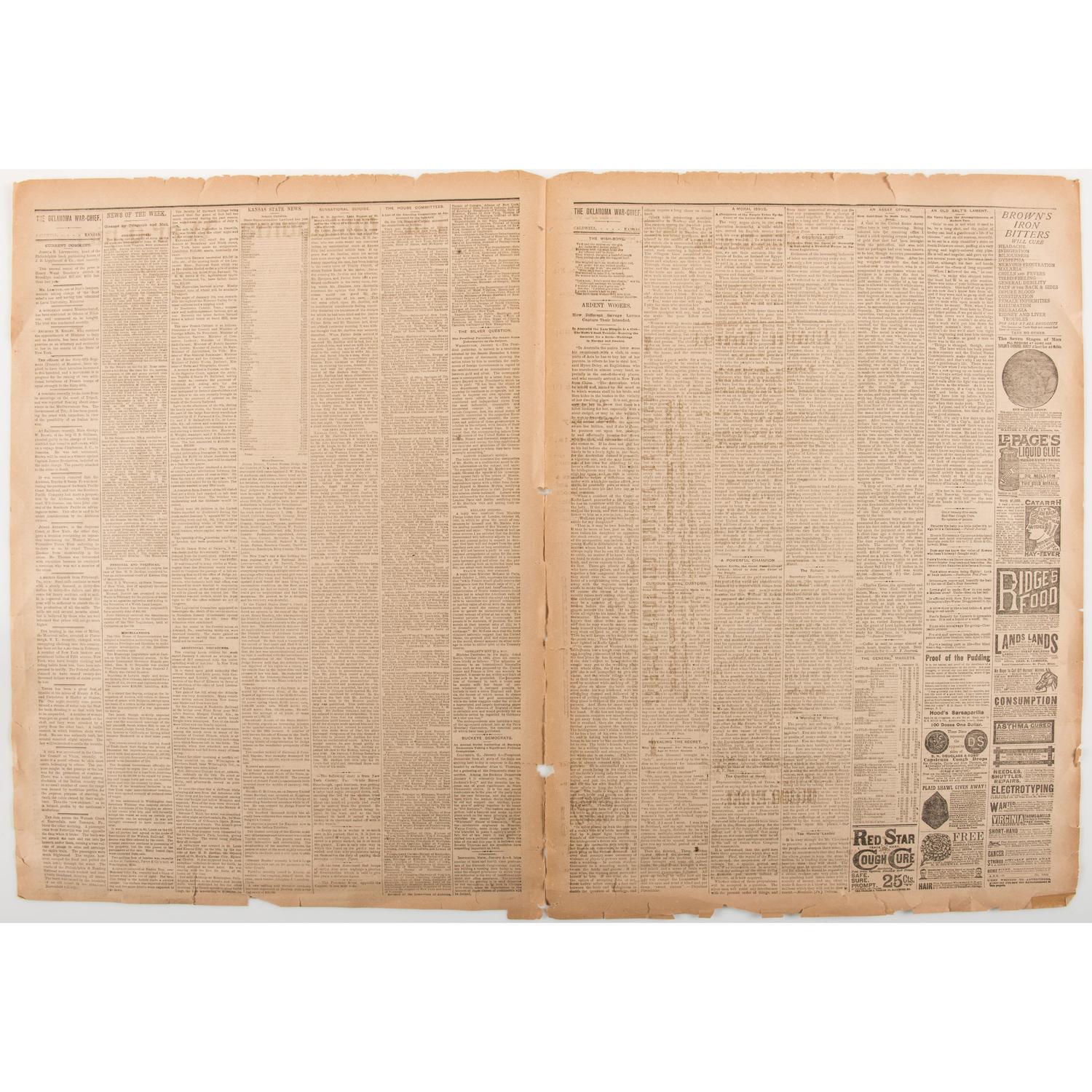 Oklahoma War Chief , Rare Newspaper Founded by Oklahoma Boomer Leader David L. Payne, 1886