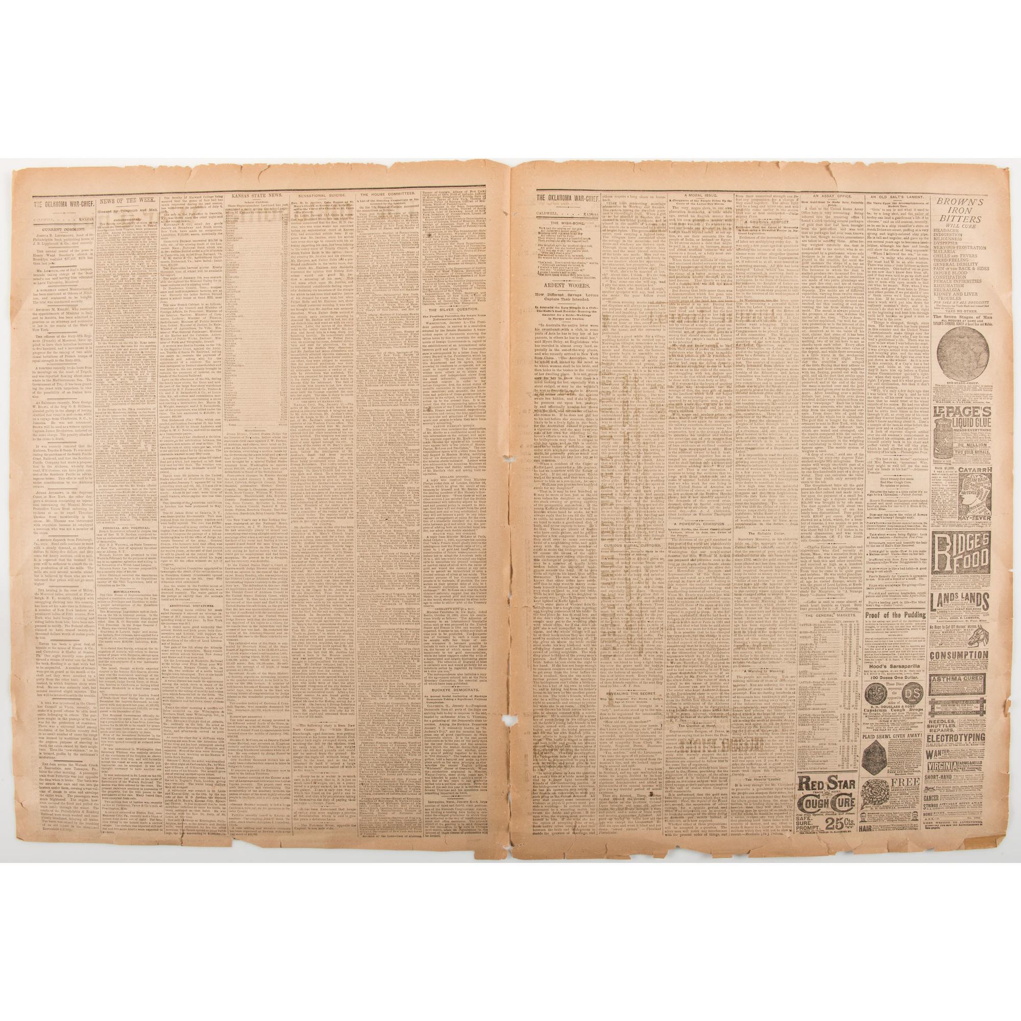 Oklahoma War Chief , Rare Newspaper Founded by Oklahoma Boomer Leader David L. Payne, 1886
