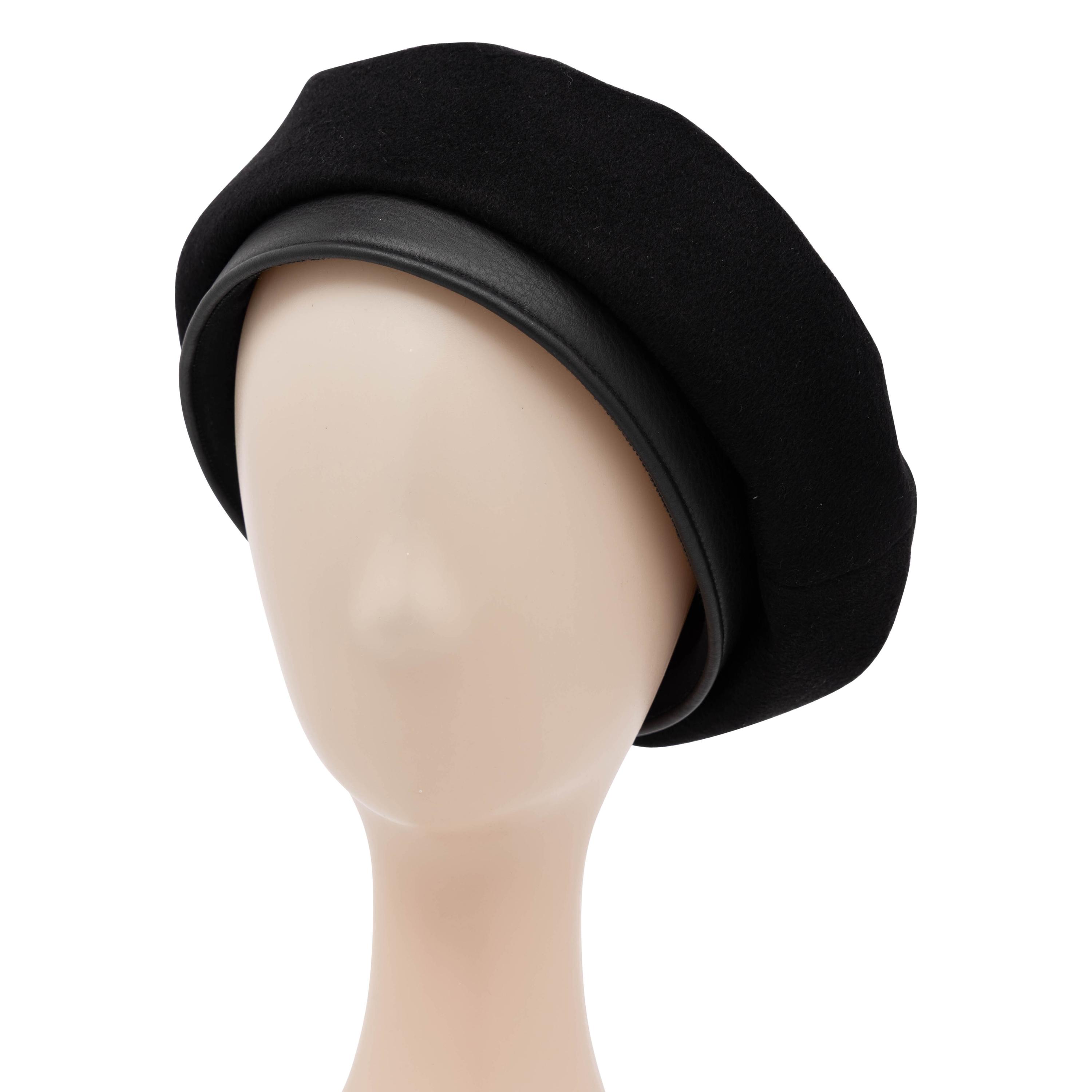 Hermès, Black Cashmere & Leather Beret