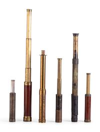 A group of 6 handheld telescopes found in the workshop of George W. Fitz, Peconic, New York.