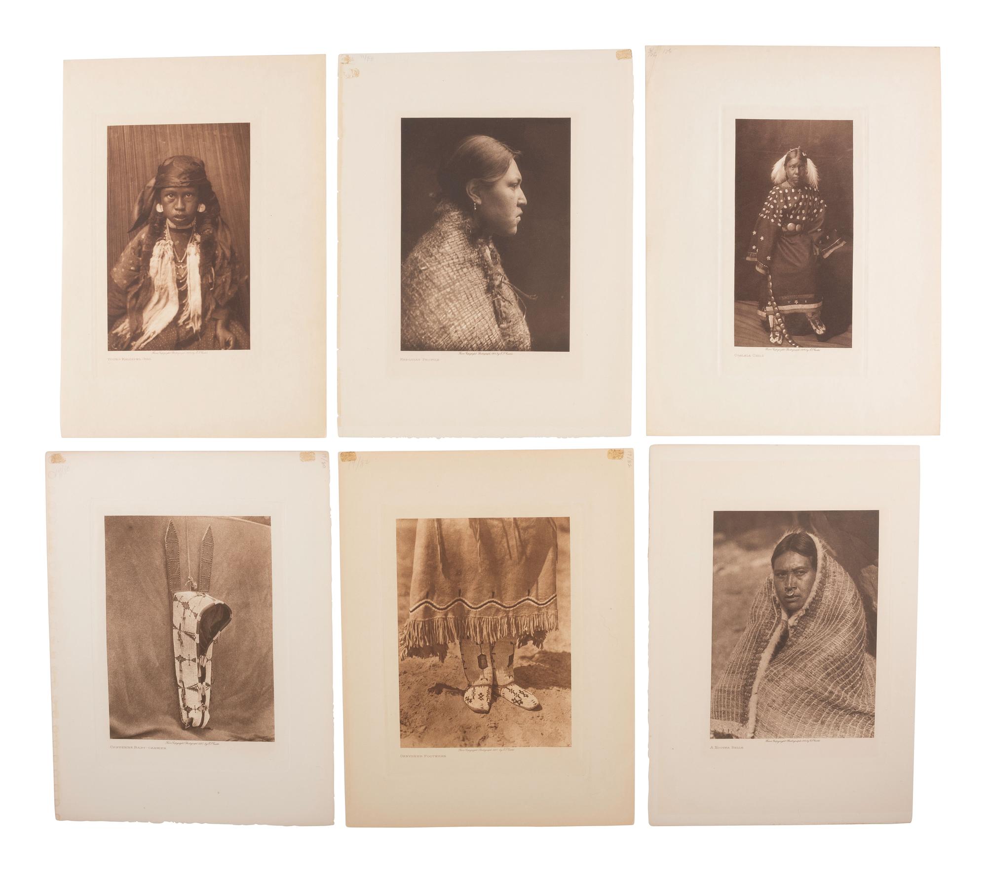 CURTIS, Edward (1868-1952). 30 photogravures of Native American women, children, artifacts, artwork.