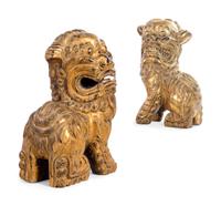 A Pair of Gilt Decorated Lion Figures