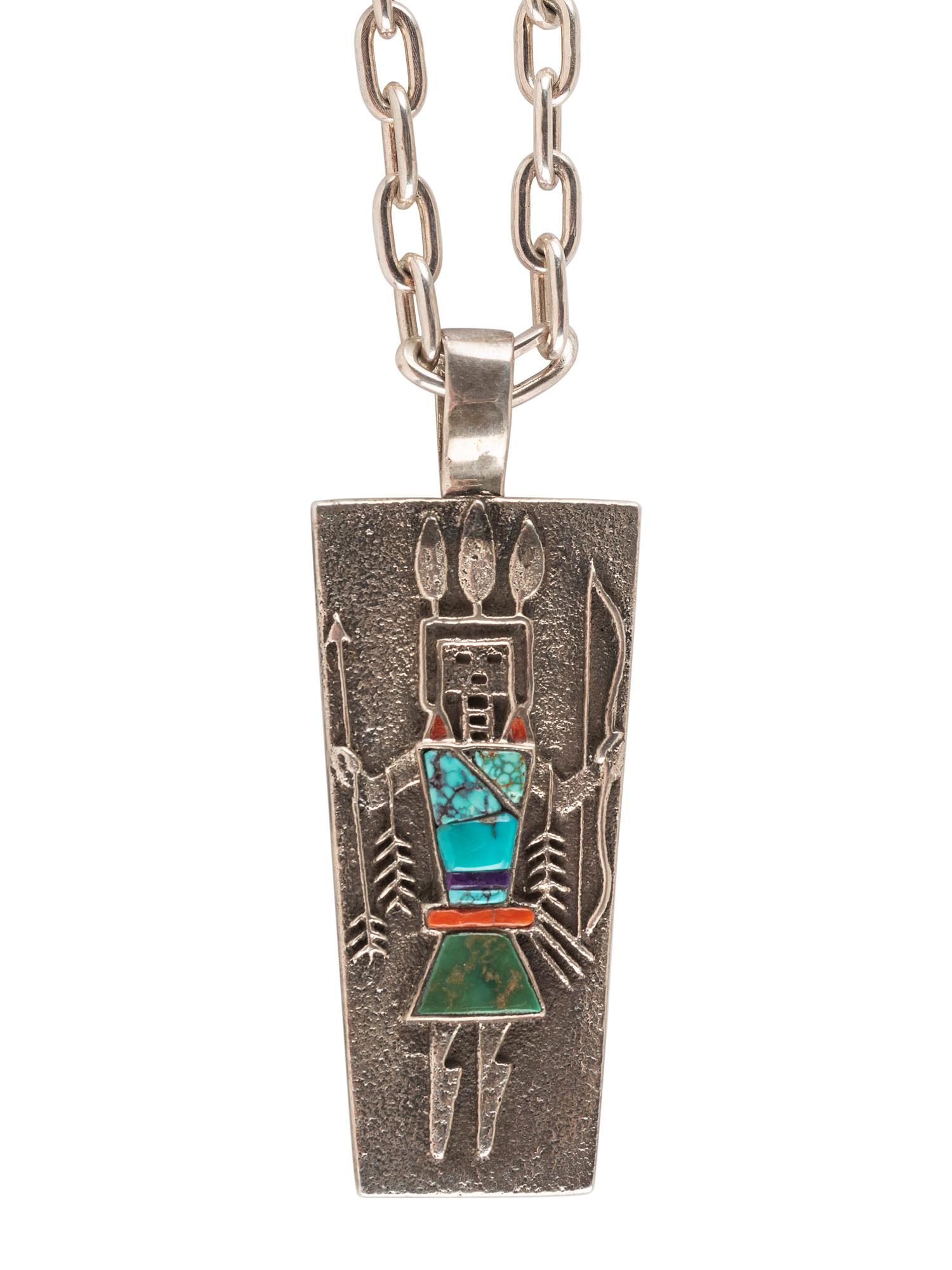 Tufa Cast Silver Figural Pendant, with Inlay