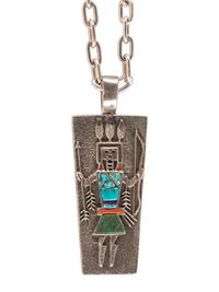 Tufa Cast Silver Figural Pendant, with Inlay
