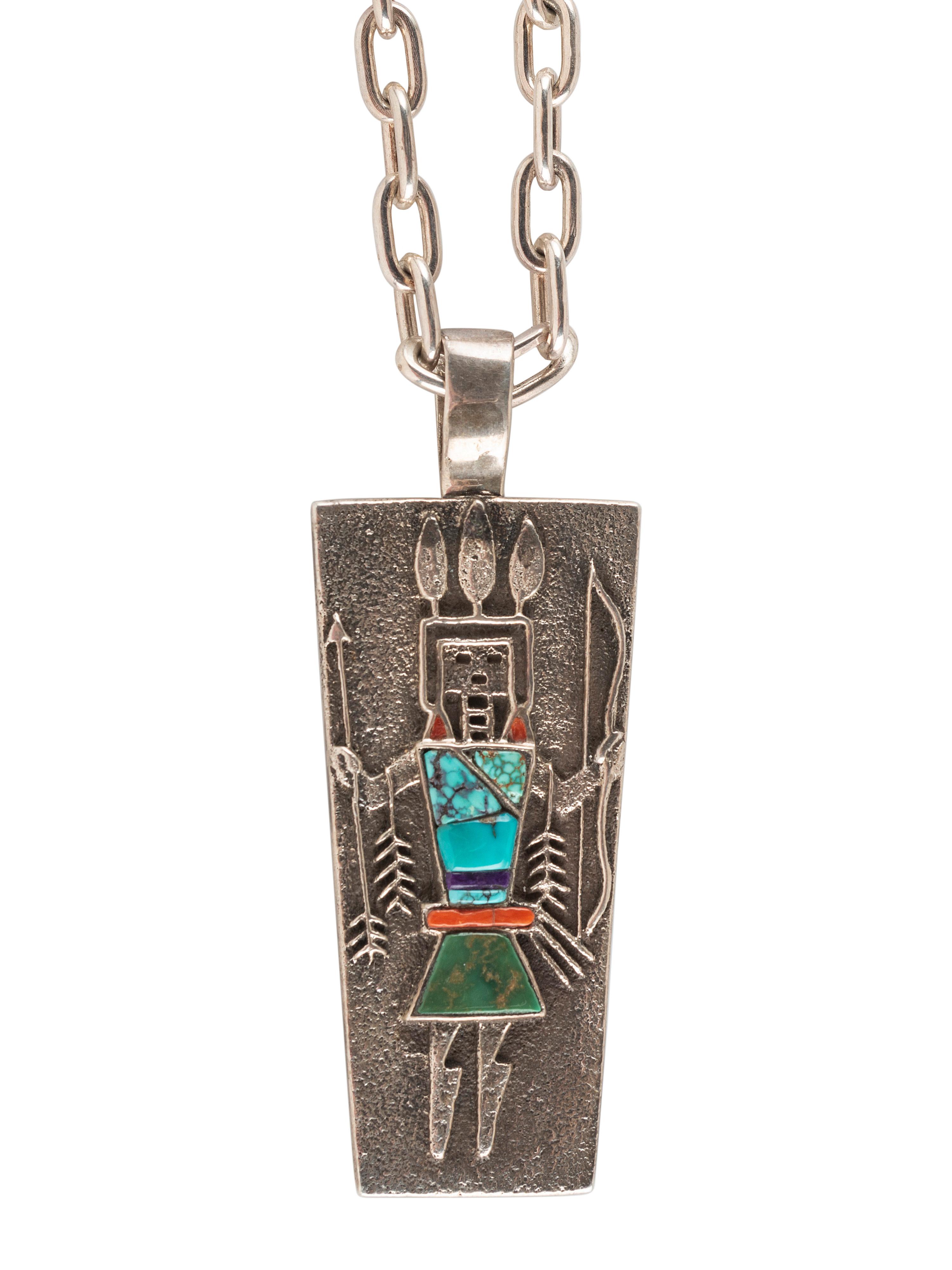 Tufa Cast Silver Figural Pendant, with Inlay
