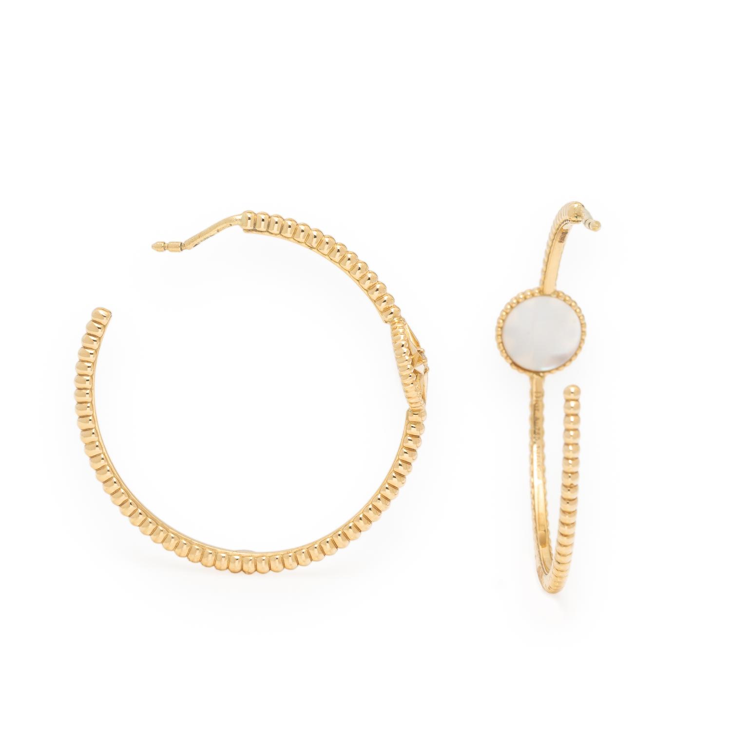 Dior, Yellow Gold, Mother-of-Pearl, and Diamond 'Rose des Vents' Hoop Earrings