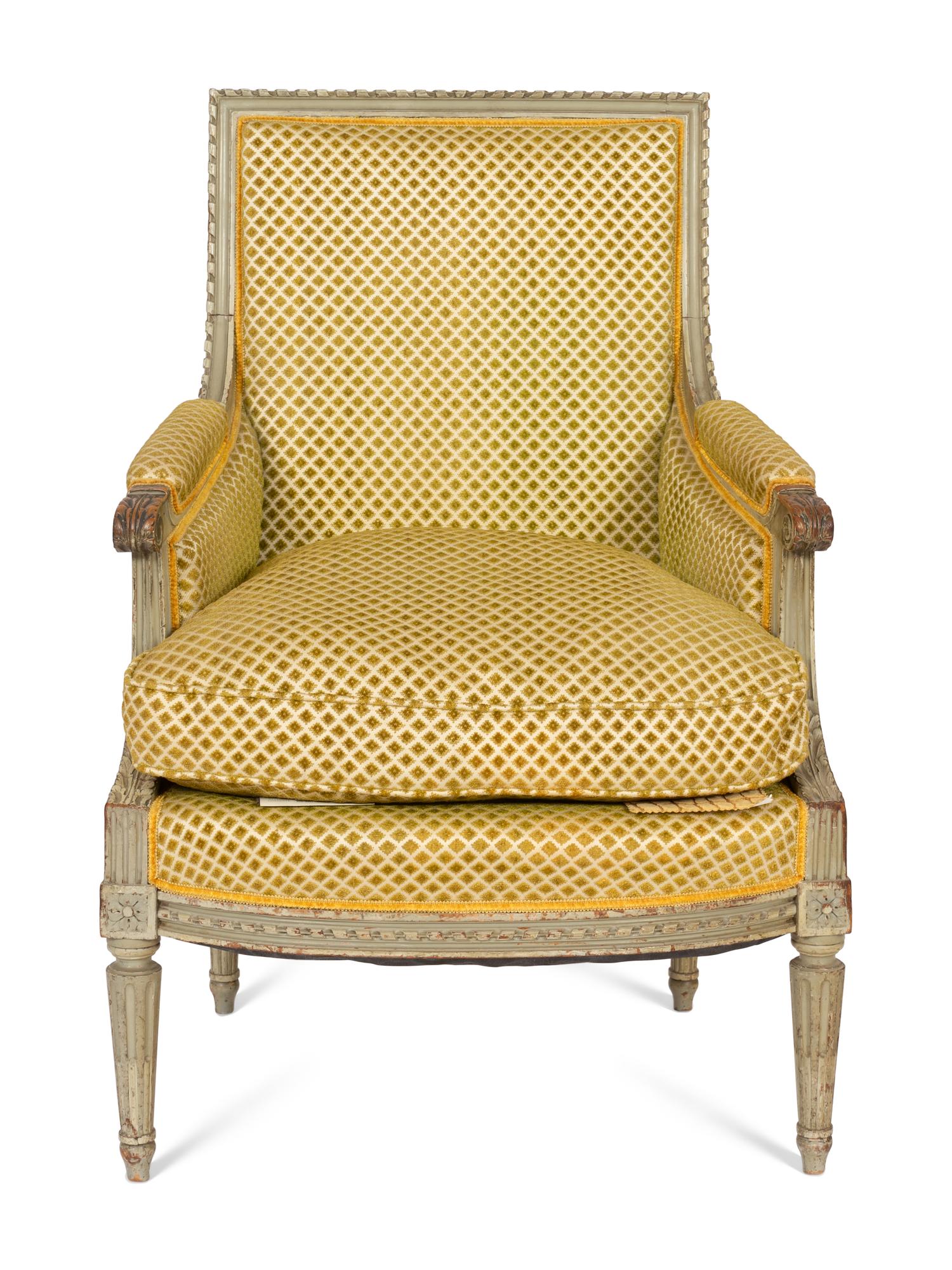 A Louis XVI Style Gray-Painted Beech Bergère
