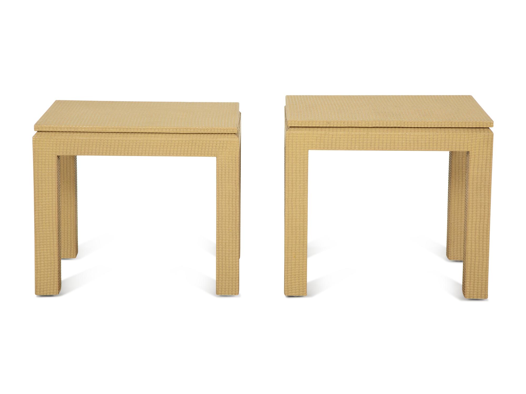 Two Similar Textured Wrap Side Tables in the Manner of Karl Springer