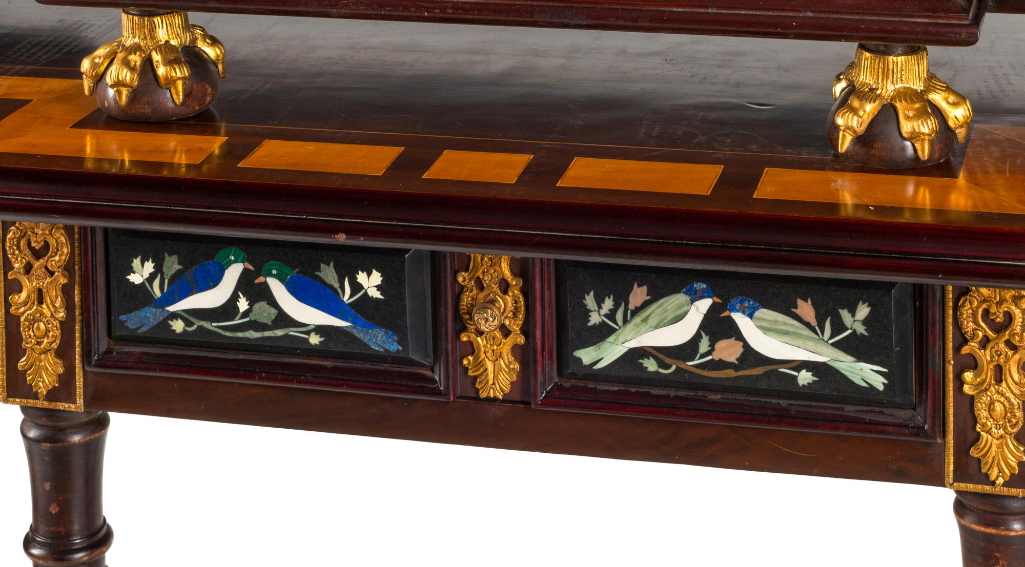 An Italian Gilt Bronze Mounted and Pietra Dura Inset Walnut Collector's Cabinet on Stand