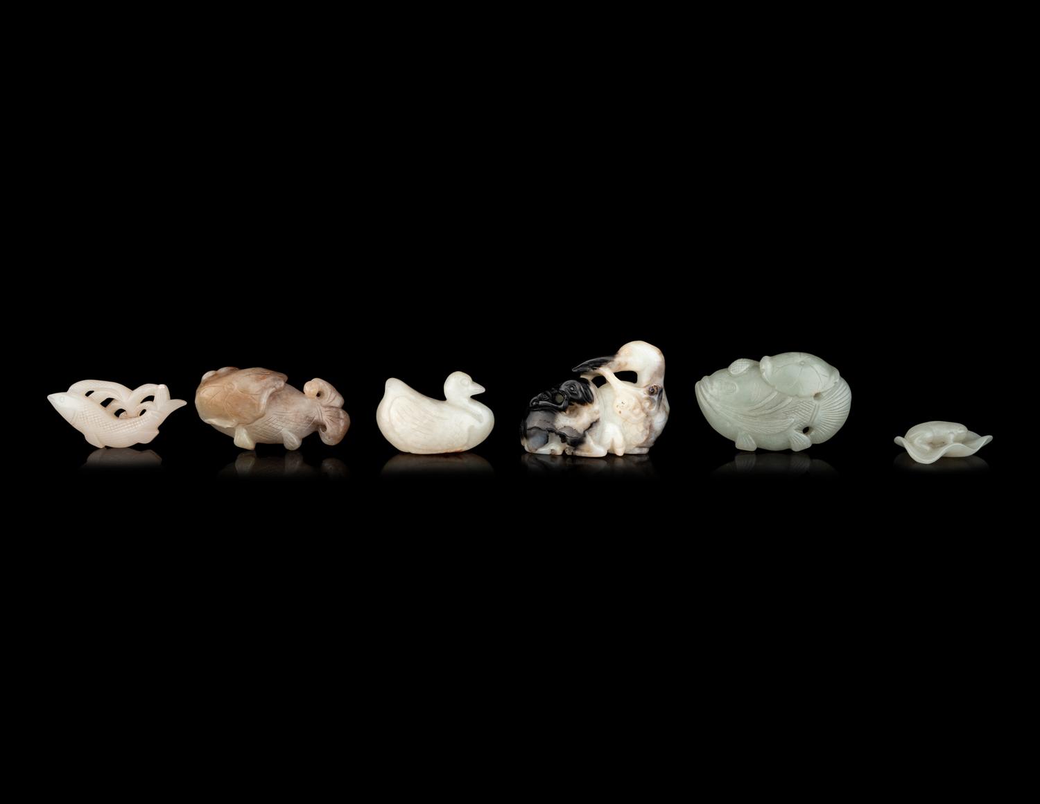 Six Chinese Carved Jade Figures of Aquatic Animals