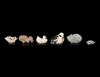 Six Chinese Carved Jade Figures of Aquatic Animals