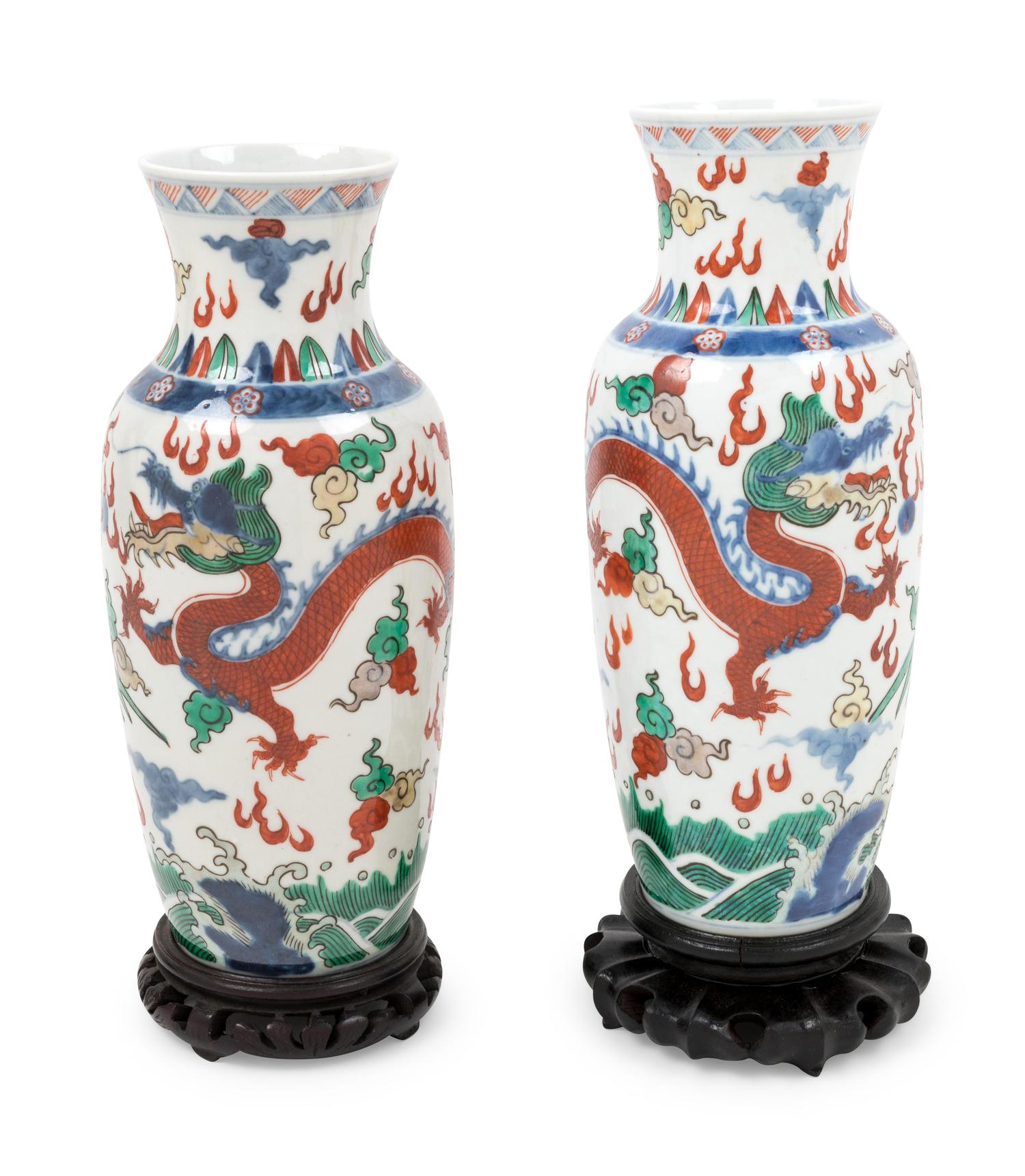 A Pair of Chinese Wucai Porcelain Vases