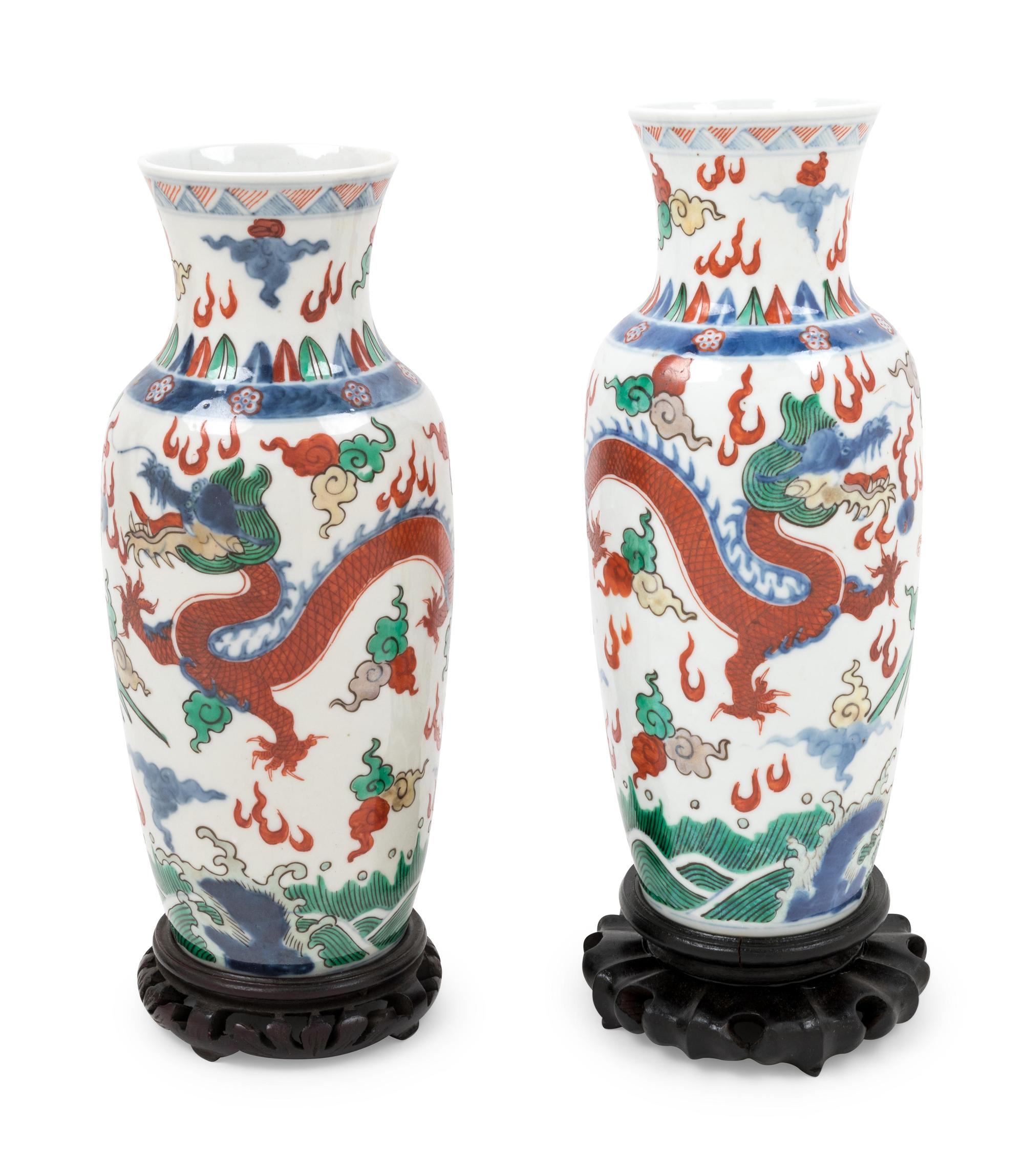 A Pair of Chinese Wucai Porcelain Vases