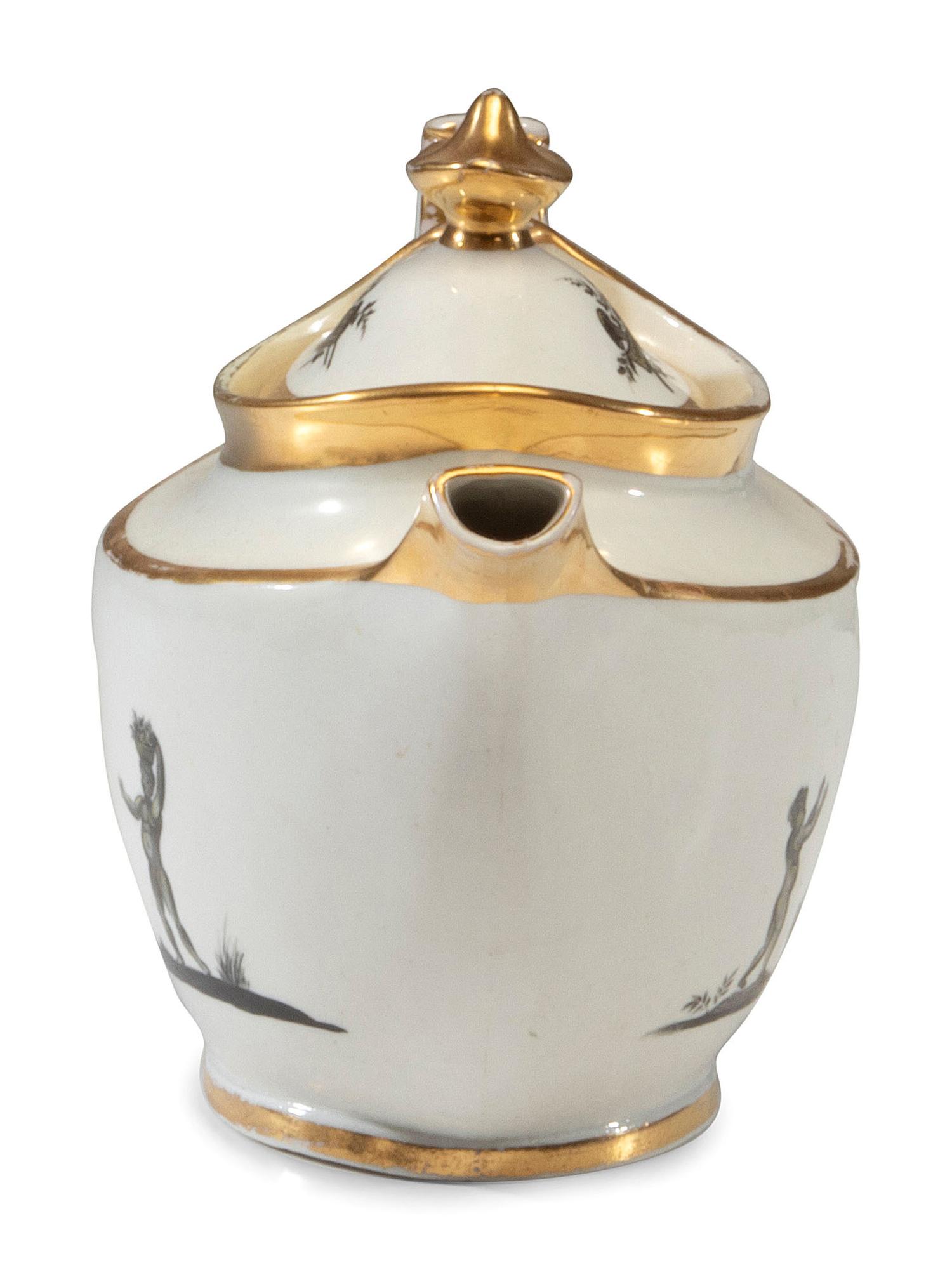 An English Porcelain Bat-Printed and Parcel Gilt Porcelain Tea Service