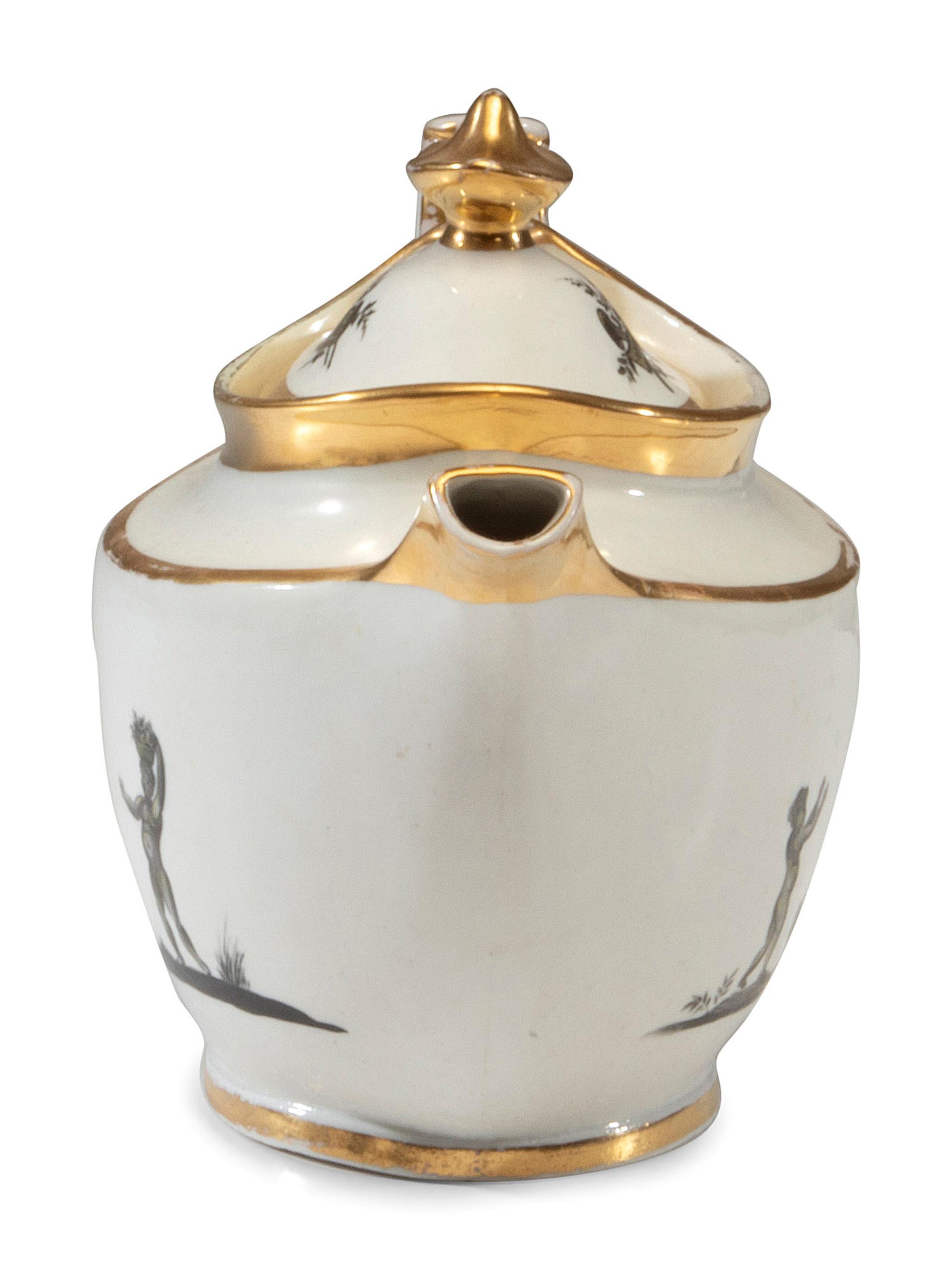 An English Porcelain Bat-Printed and Parcel Gilt Porcelain Tea Service