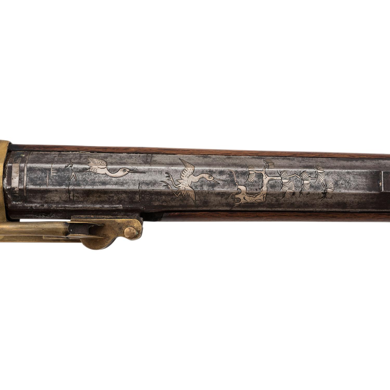 Japanese Tanegashima Matchlock with Powderflasks and Portfolio with Provenance Related to US Army 2nd Lt. Ralph M. Setser