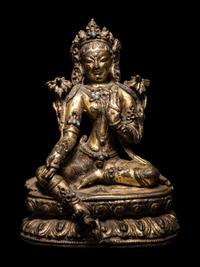 A Tibetan Gilt Bronze Seated Figure of Tara
