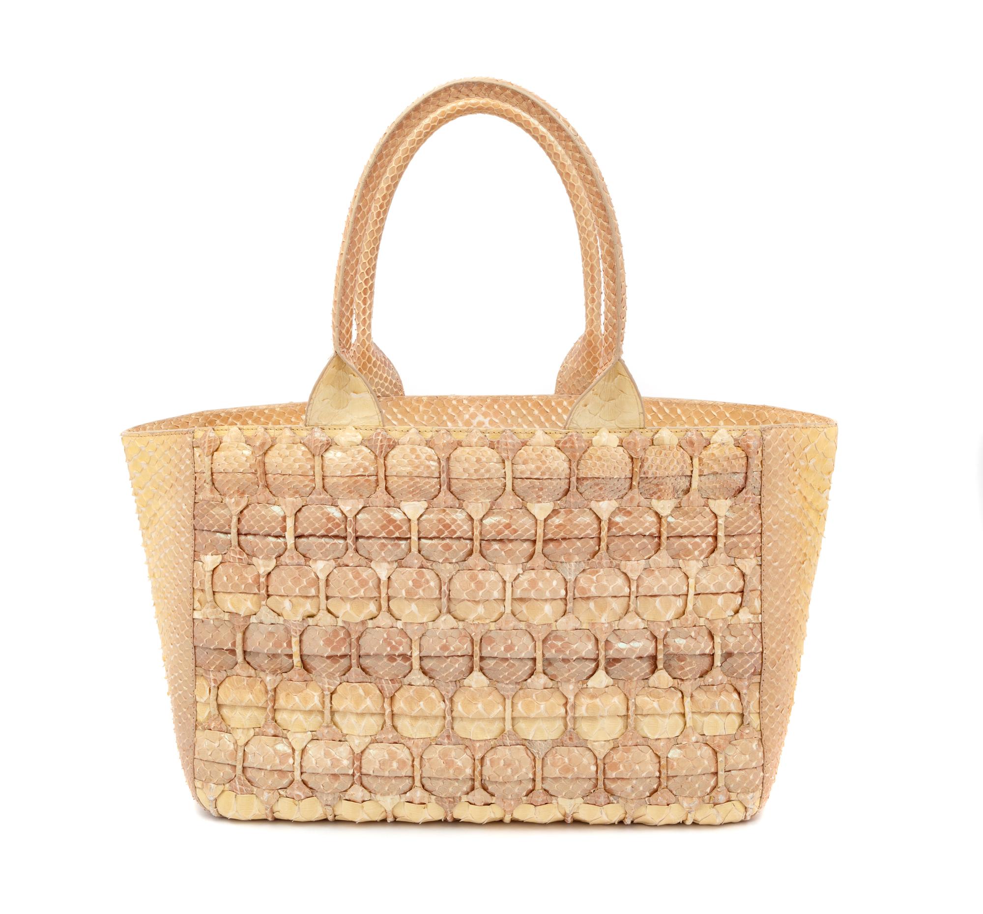 Nancy Gonzales Tan Snake Skin Bag, 1980-90s
