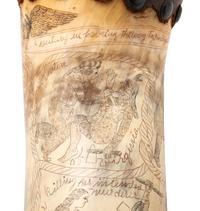 [OHIO VALLEY - 19TH CENTURY]. Decorative scrimshawed "story horn" depicting the " deeds of daring of both heroe and heroein of the 18th century in paveing the way to civilization ," including Daniel Boone, Simon Kenton, and Colonel William.