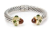 A Sterling Silver, 14 Karat Yellow Gold, Citrine, Peridot and Green Tourmaline 'Renaissance' Bracelet, David Yurman, 40.50 dwts.