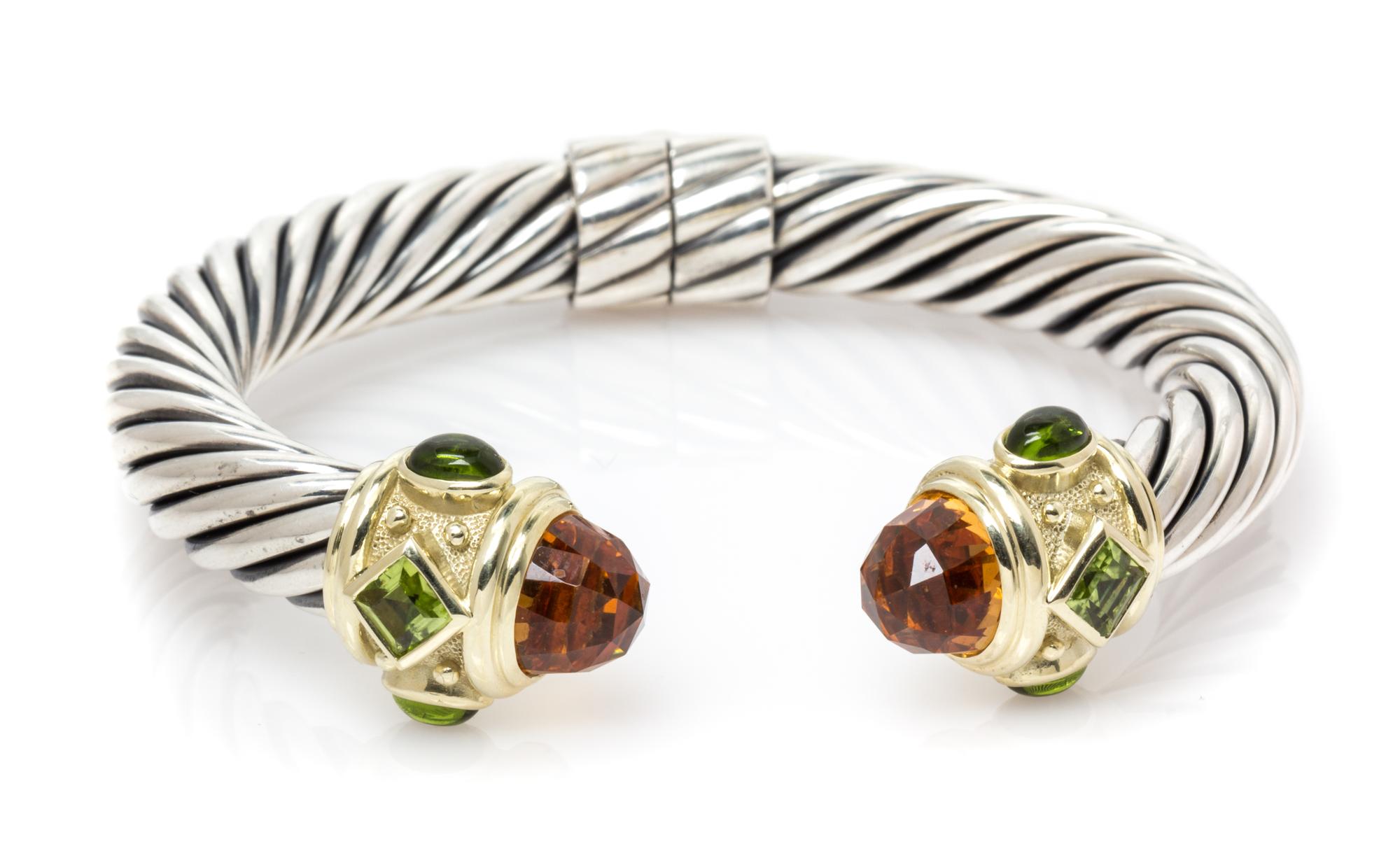 A Sterling Silver, 14 Karat Yellow Gold, Citrine, Peridot and Green Tourmaline 'Renaissance' Bracelet, David Yurman, 40.50 dwts.