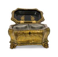A Chinese Export Black Lacquer Gilt Decorated Tea Caddy