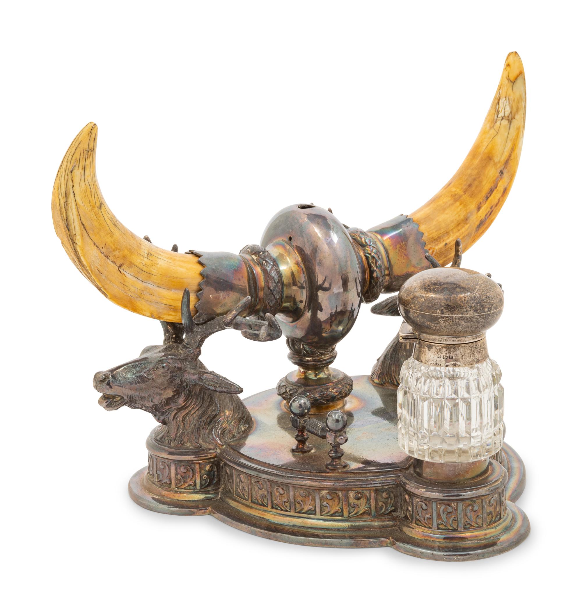 A Victorian Silver-Plate and Tooth Inkwell