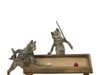 An Austrian Cold Painted Bronze of Two Cats Playing Billiards
