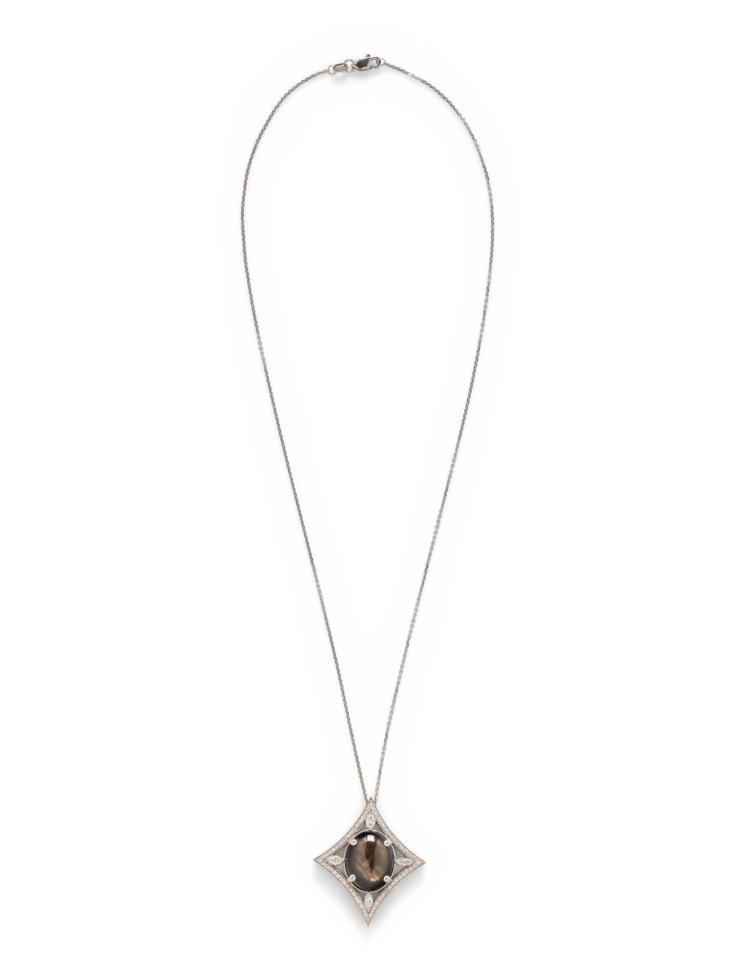 BLACK STAR SAPPHIRE AND DIAMOND PENDANT/NECKLACE