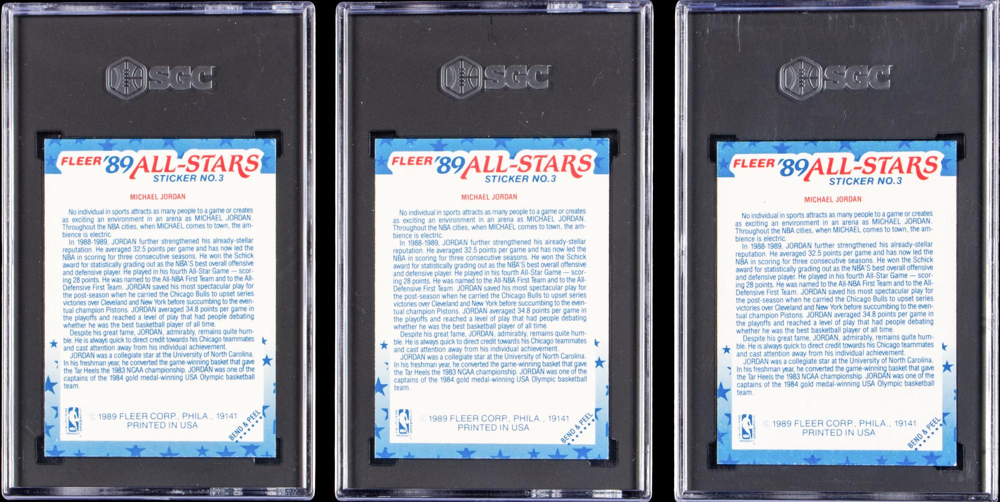 A Collection of 1989 Fleer Michael Jordan SGC Graded Stickers