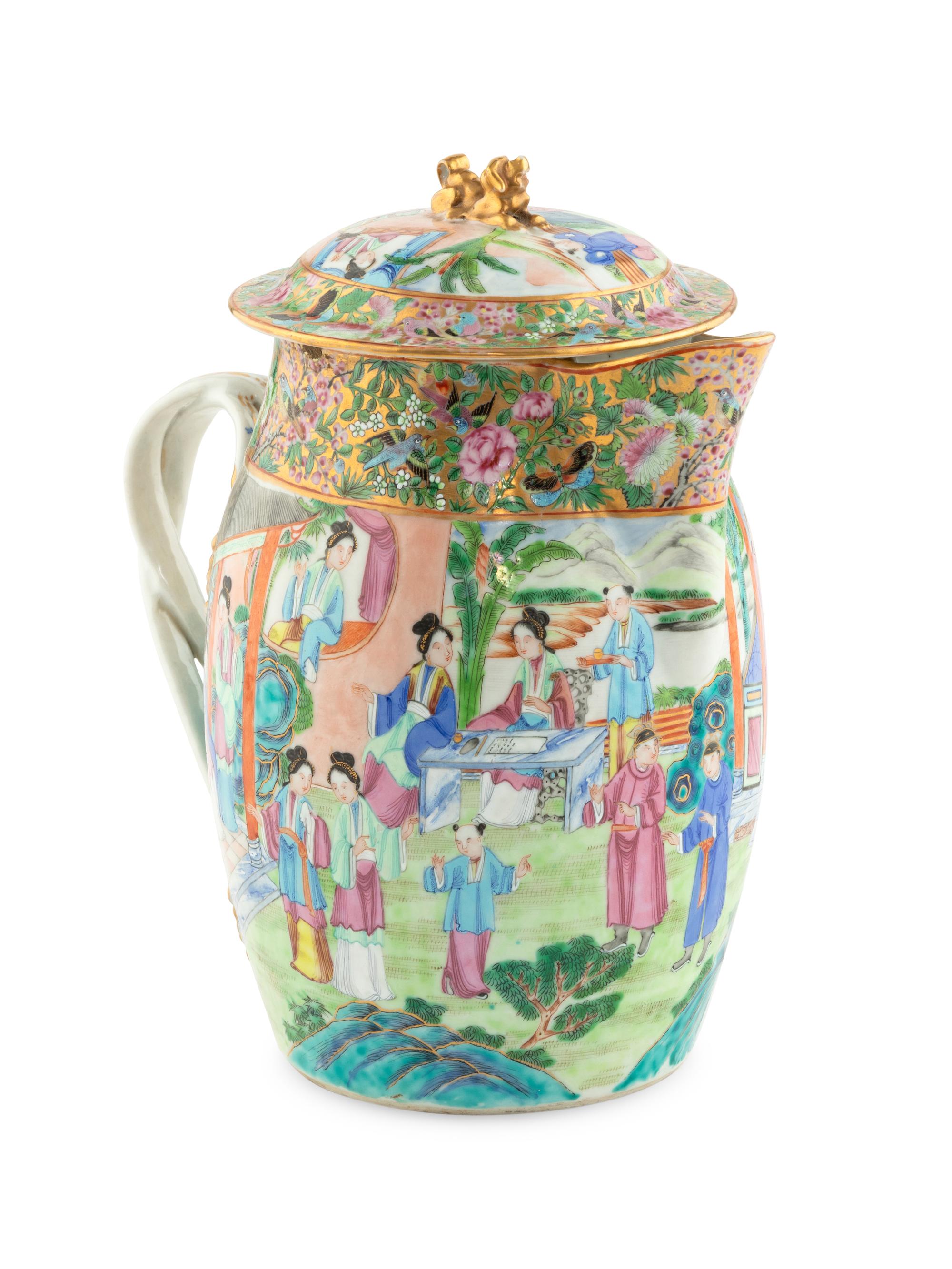 A Large Chinese Export Rose Medallion Porcelain Pitcher