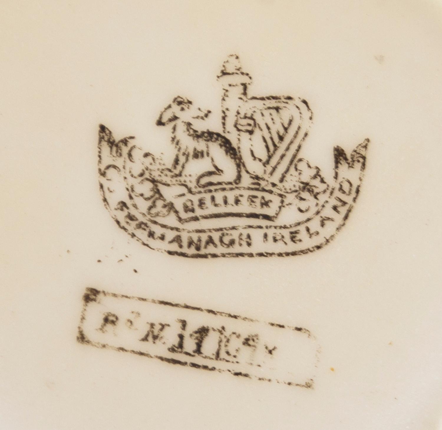 A Belleek Fan Tea Service, Width of teapot 8 1/2 inches.