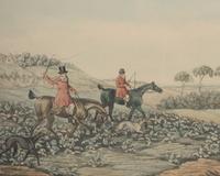 A Set of Four English Hand-Colored Etchings of Hunting Scenes