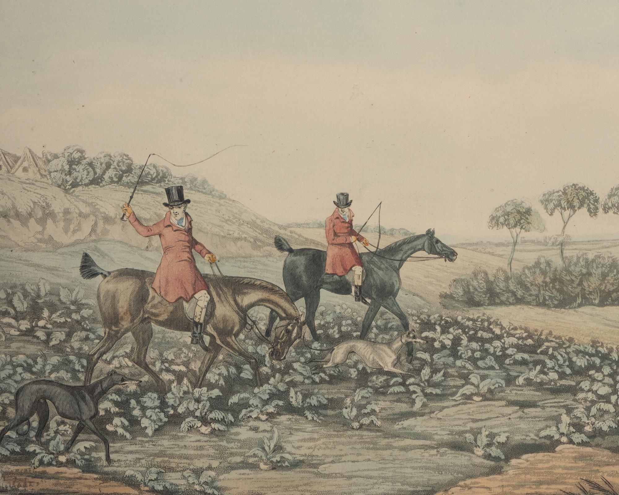 A Set of Four English Hand-Colored Etchings of Hunting Scenes