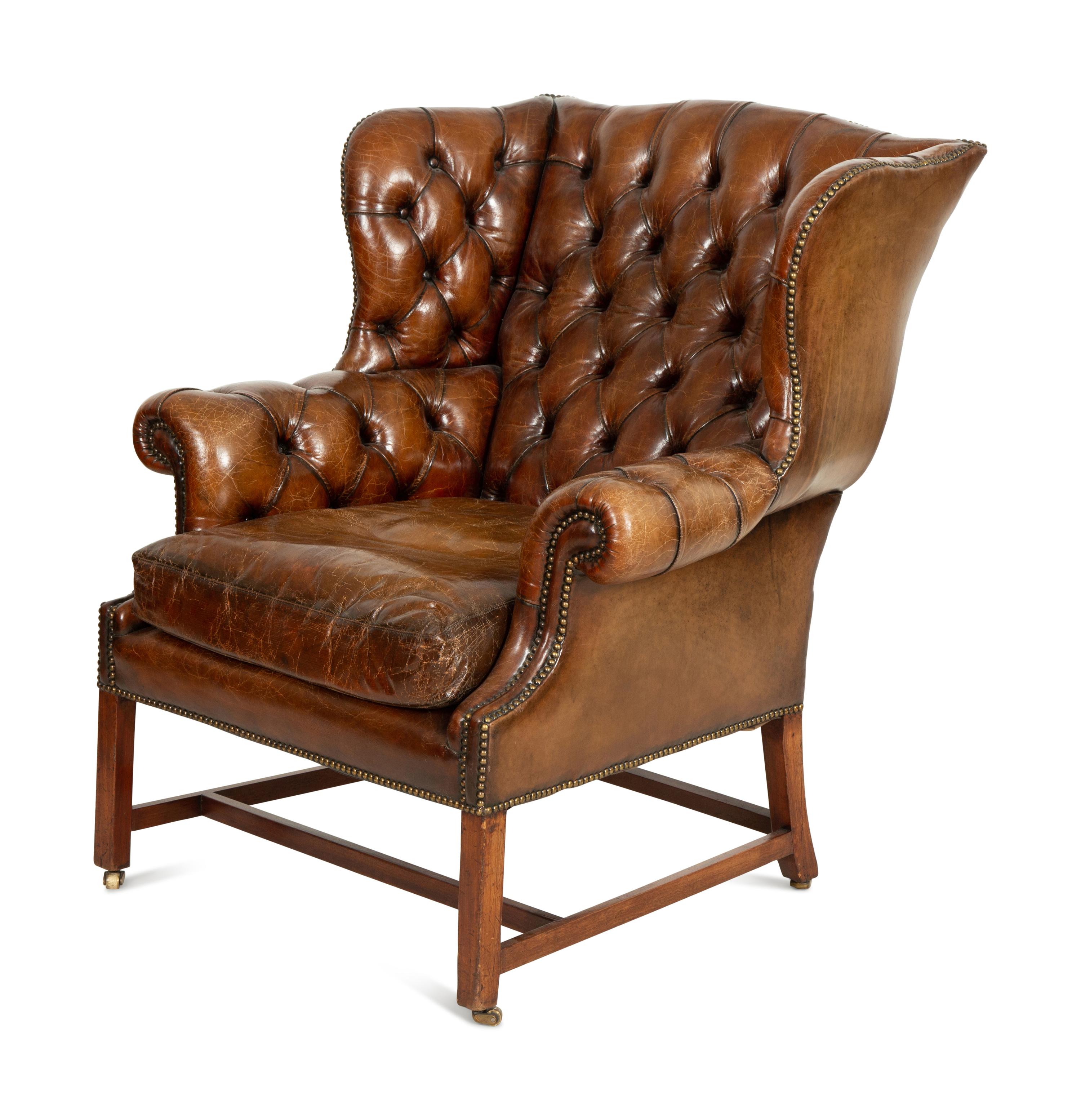 A George III Style Leather Wingback Armchair