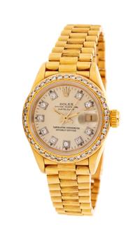 An 18 Karat Yellow Gold and Diamond Ref. 69278 'Oyster Perpetual Datejust' Wristwatch, Rolex, 45.00 dwts.