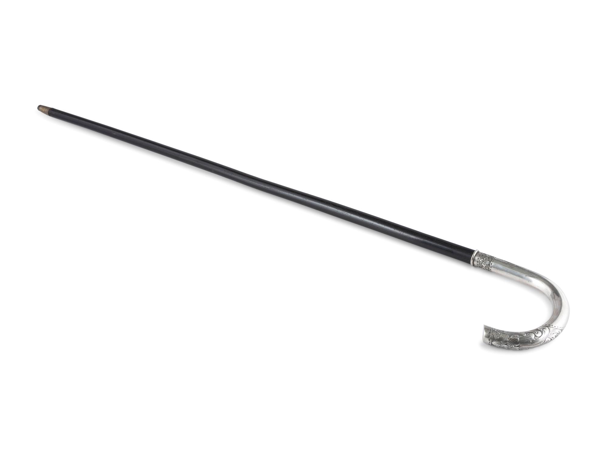 A Continental Ebony and Silver Walking Stick