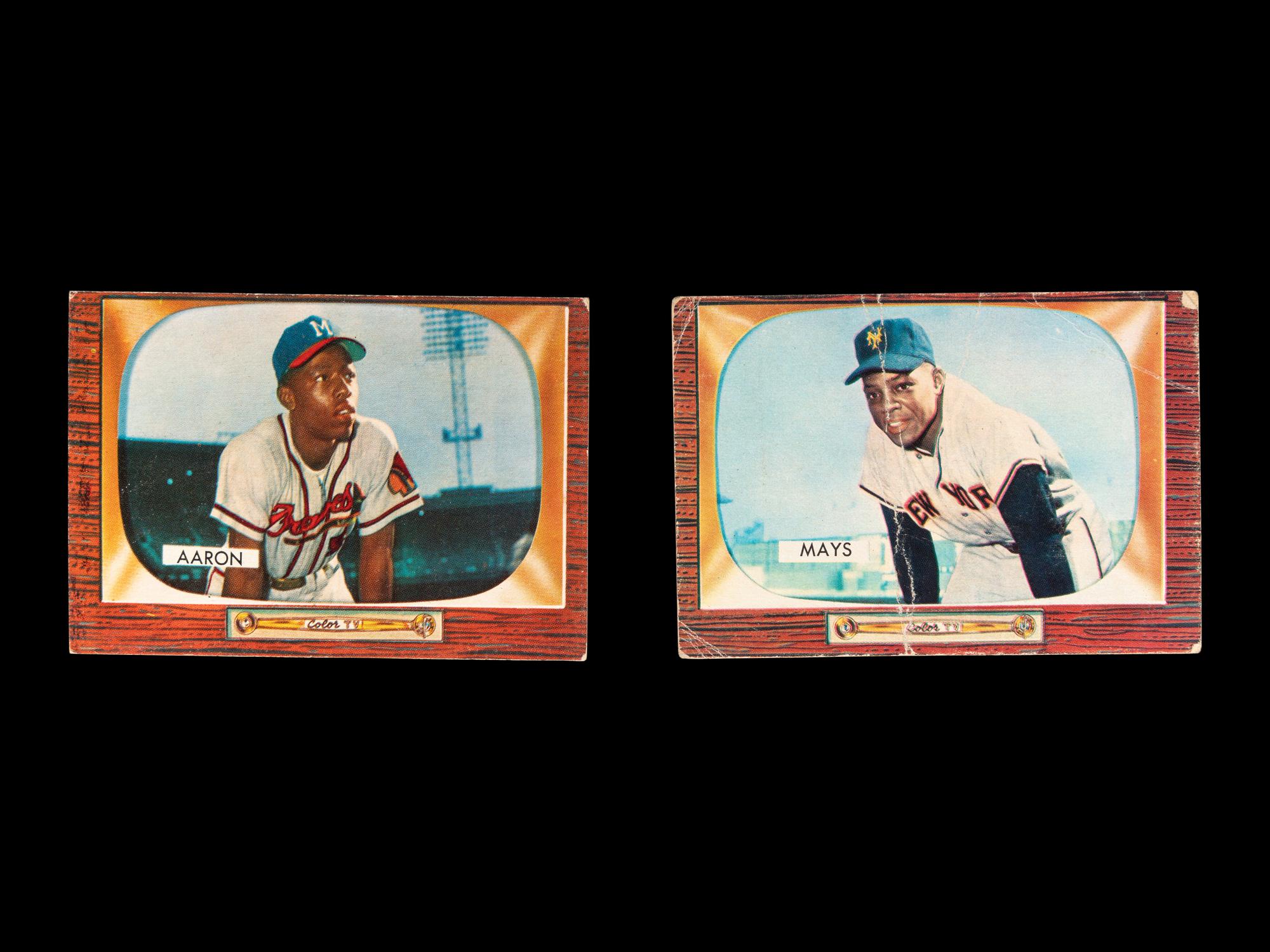 A Group of 1955 Bowman Willie Mays and Hank Aaron Baseball Cards,