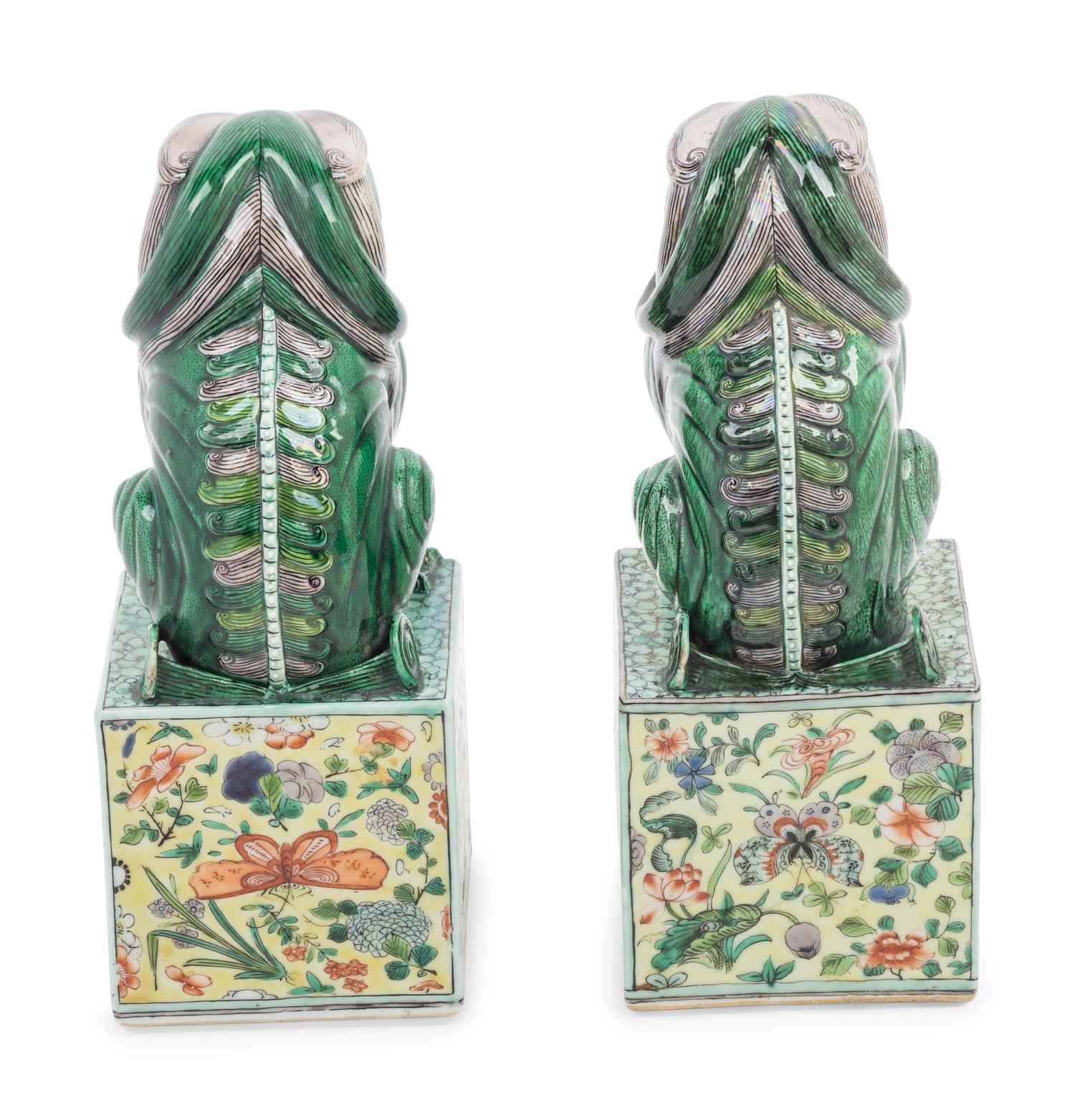 A Pair of Famille Verte Porcelain Figures of Fu Lions