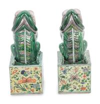 A Pair of Famille Verte Porcelain Figures of Fu Lions