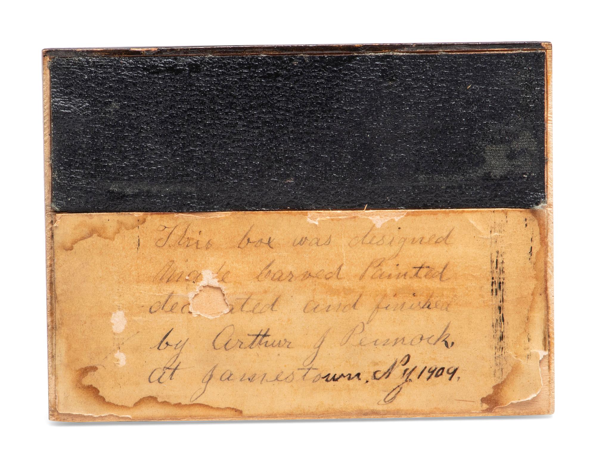 A Carved and Painted Wood Valuables Box with Masonic Interest